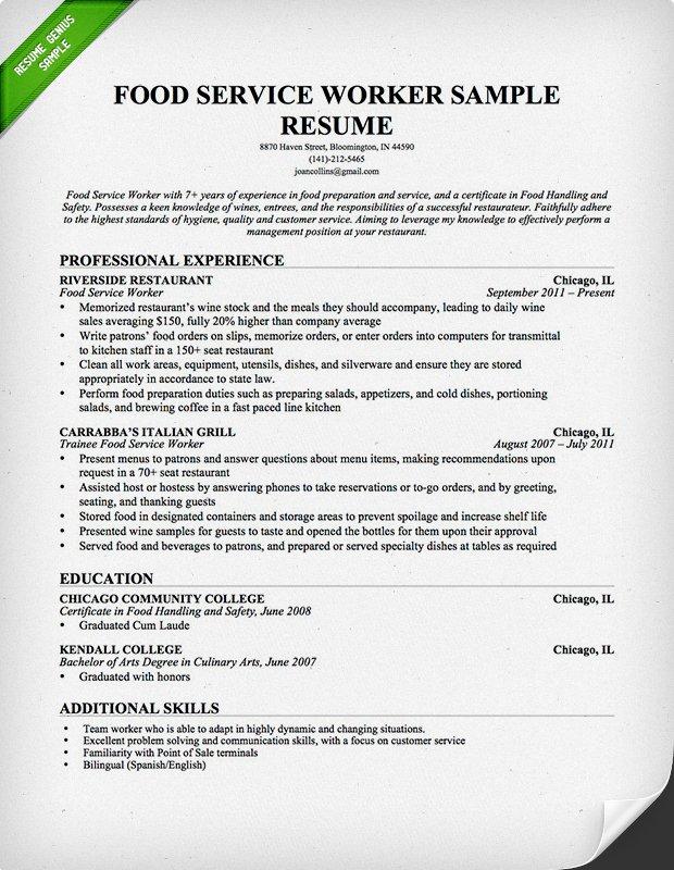 Food Service Industry Resume Sample | Resume Genius