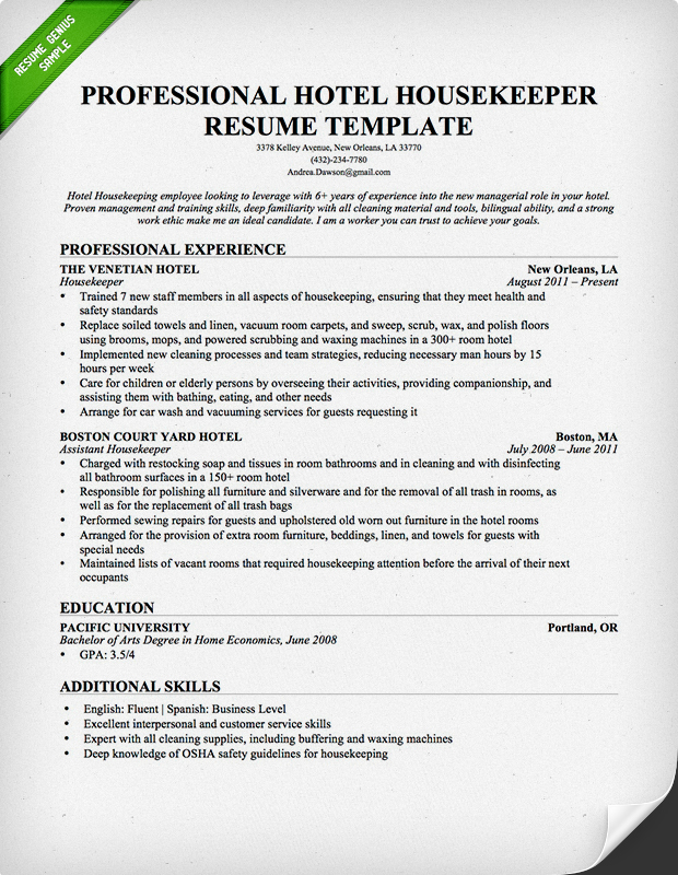 Housekeeping  cleaning resume sample | resume genius