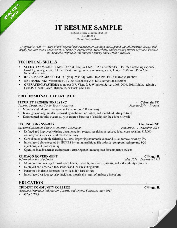 Examp e of a resume