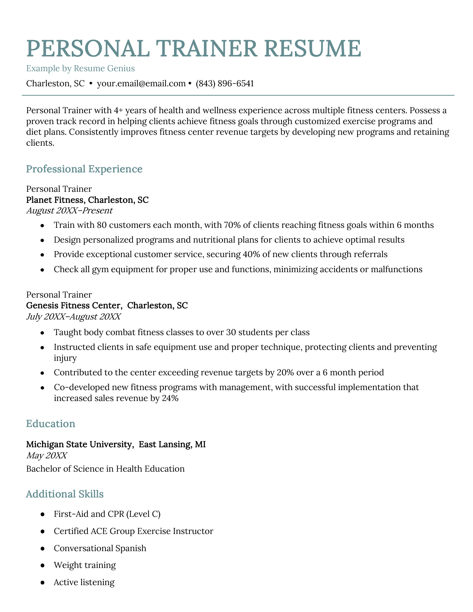 Personal Training Resume Template