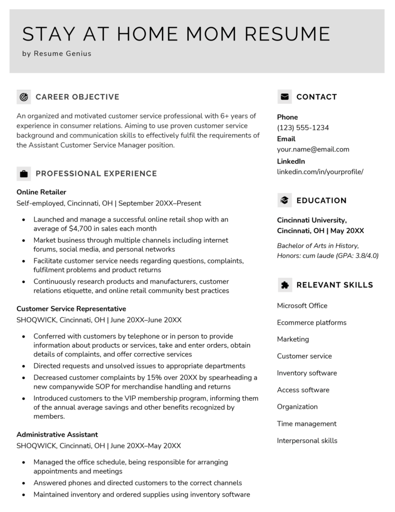 Stay At Home Mom Resume Example Expert Writing Tips