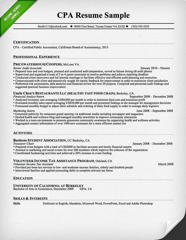 Professional cpa resume template