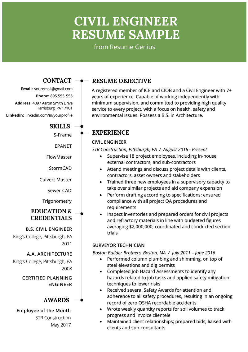 Civil Engineering Resume Example Amp Writing Guide Resume Genius