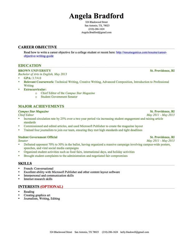 College Student Resume Sample With No Experience ... college graduate rsum sample.