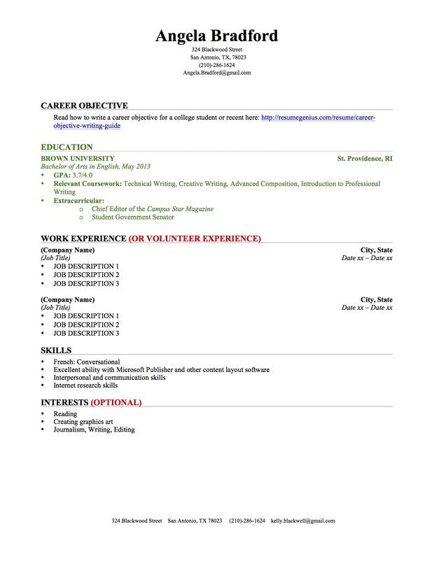 Resume Example Education College Student Resume Education Work Experience