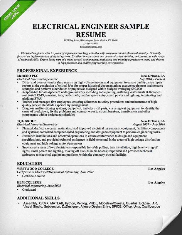 Engineer resume example