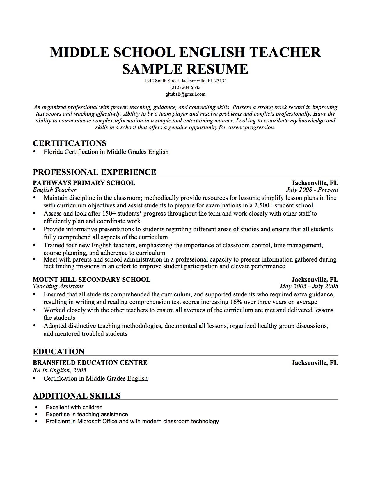 esl english teacher cover letter