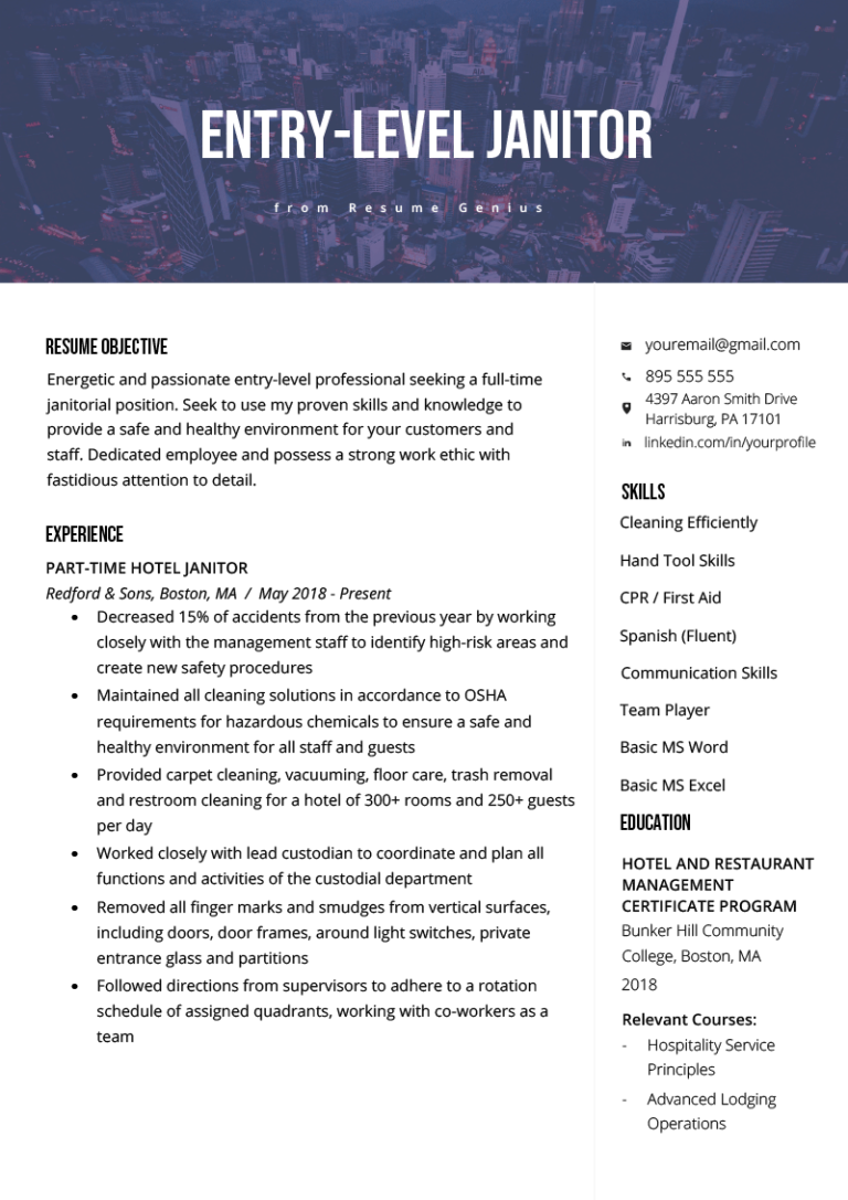 Entry-Level Janitor Resume Sample | Resume Genius