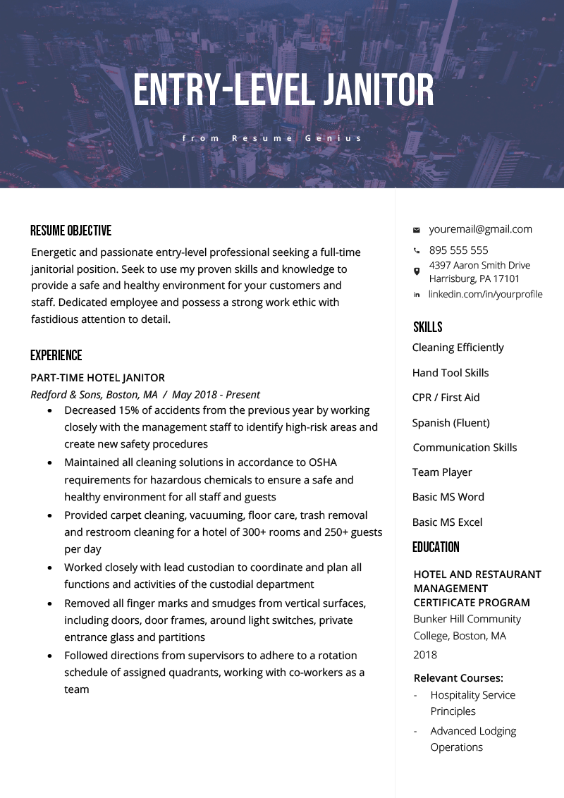 resume samples for janitorial positions