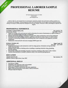 Consruction Laborer Resume Professional