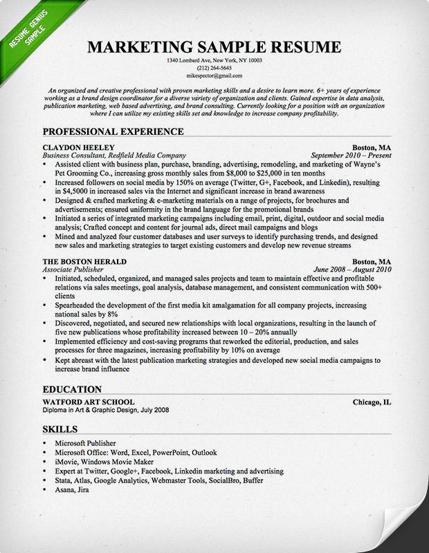 cover letter examples for marketing resume