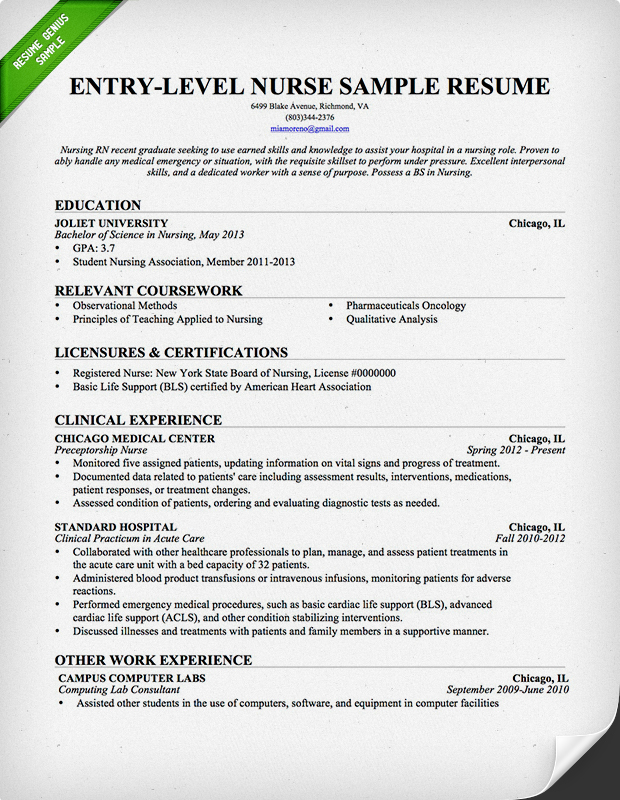 Entry Level Nurse Resume Sample Resume Genius