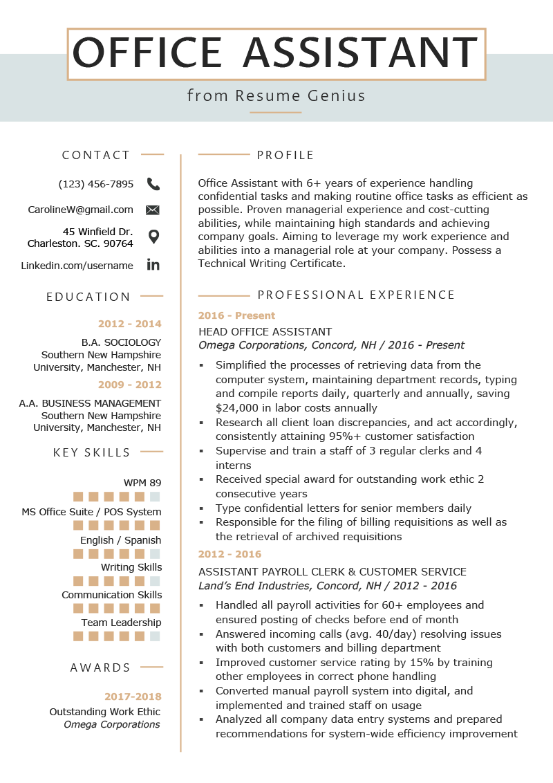 examples of resume for office assistant