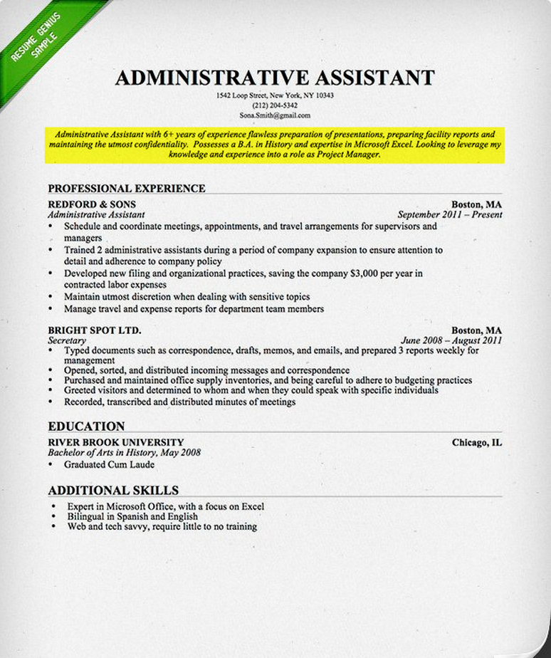 Secretarial resume