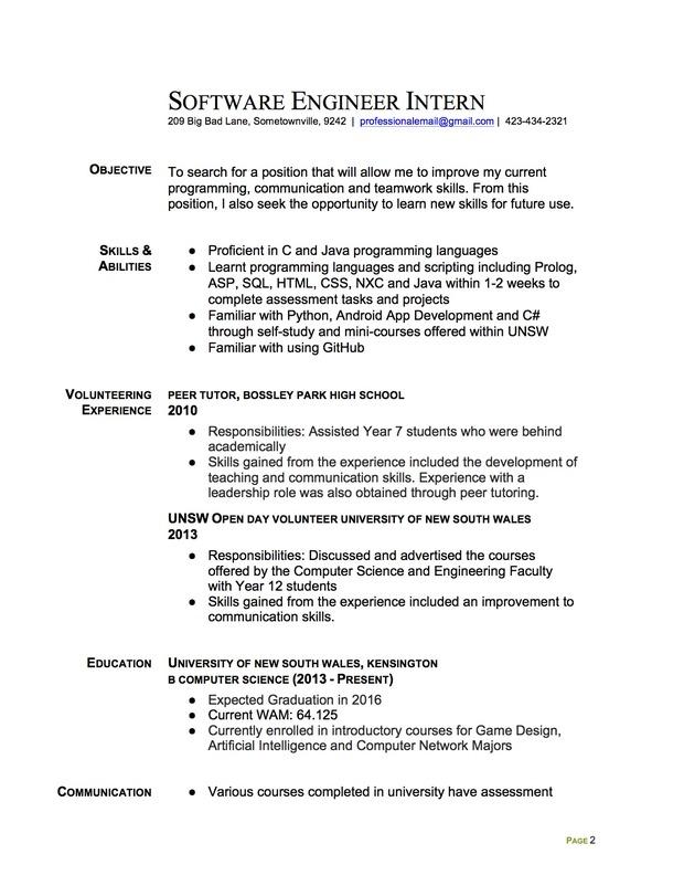 Intern resume sample