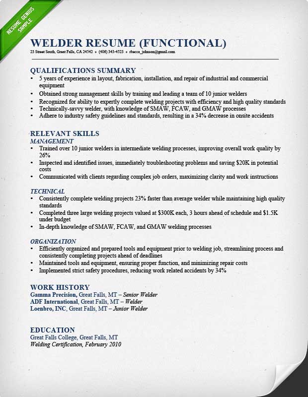 Resume for plumbing jobs