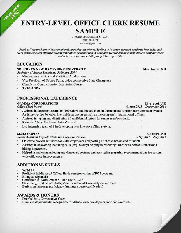 ... clerk 124 04 kb download entry level office clerk resume template