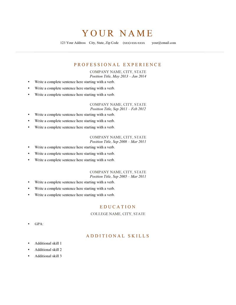 Varieties Of Resume Templates And Samples