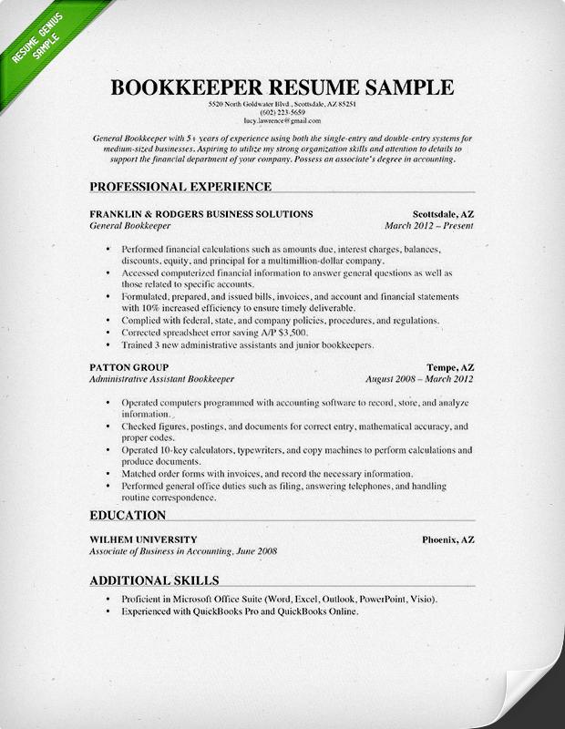 cover letter resume for bookkeeper