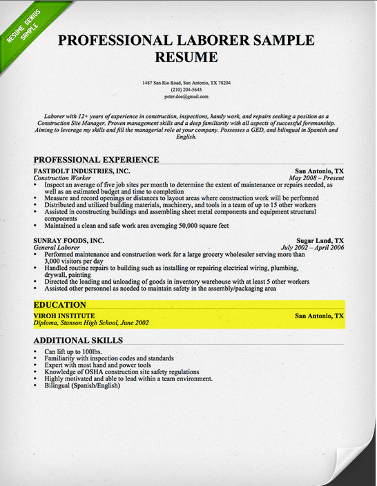 Construction drywall resume