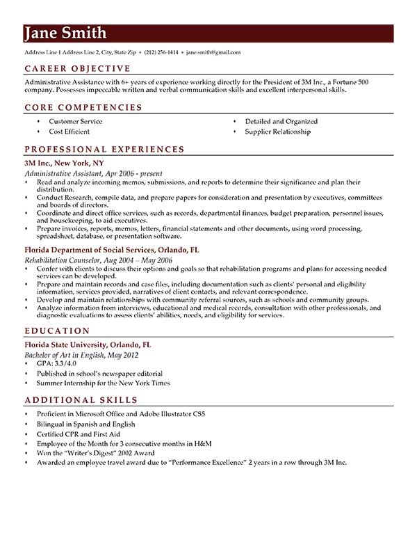 Good internship resume objective