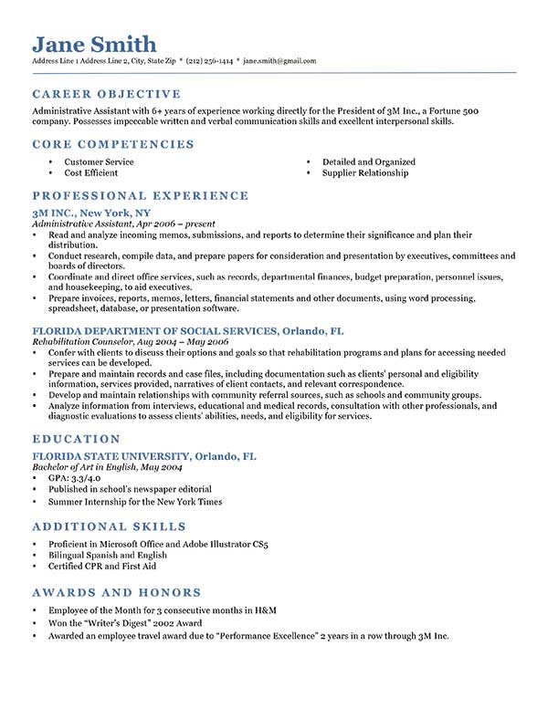 Examples job resume