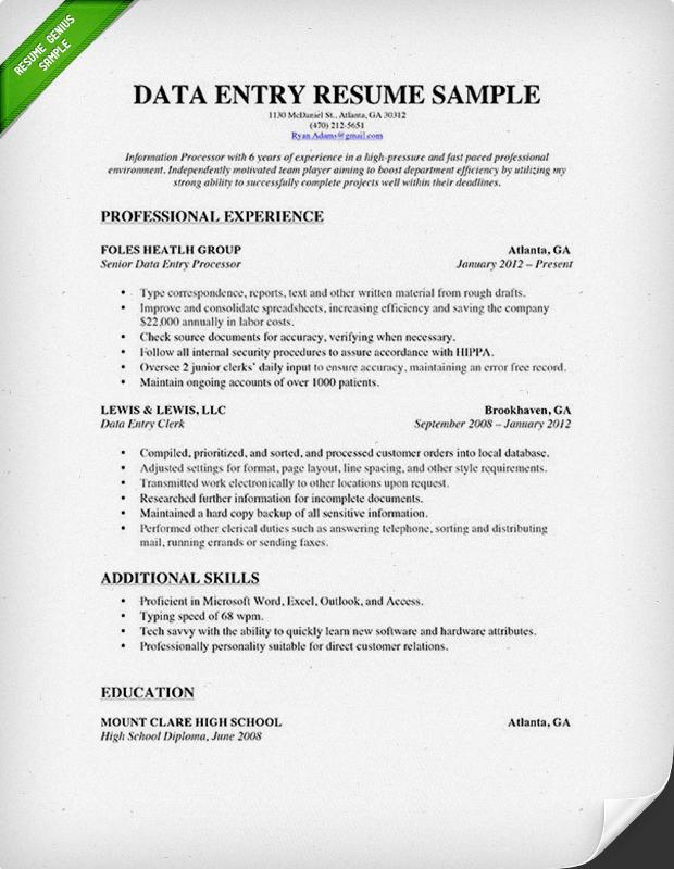 Typing speed on resume example