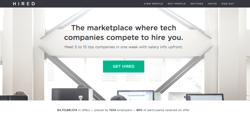 Hired.com Homepage