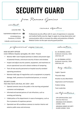 Security Guard Cover Letter Resume Genius