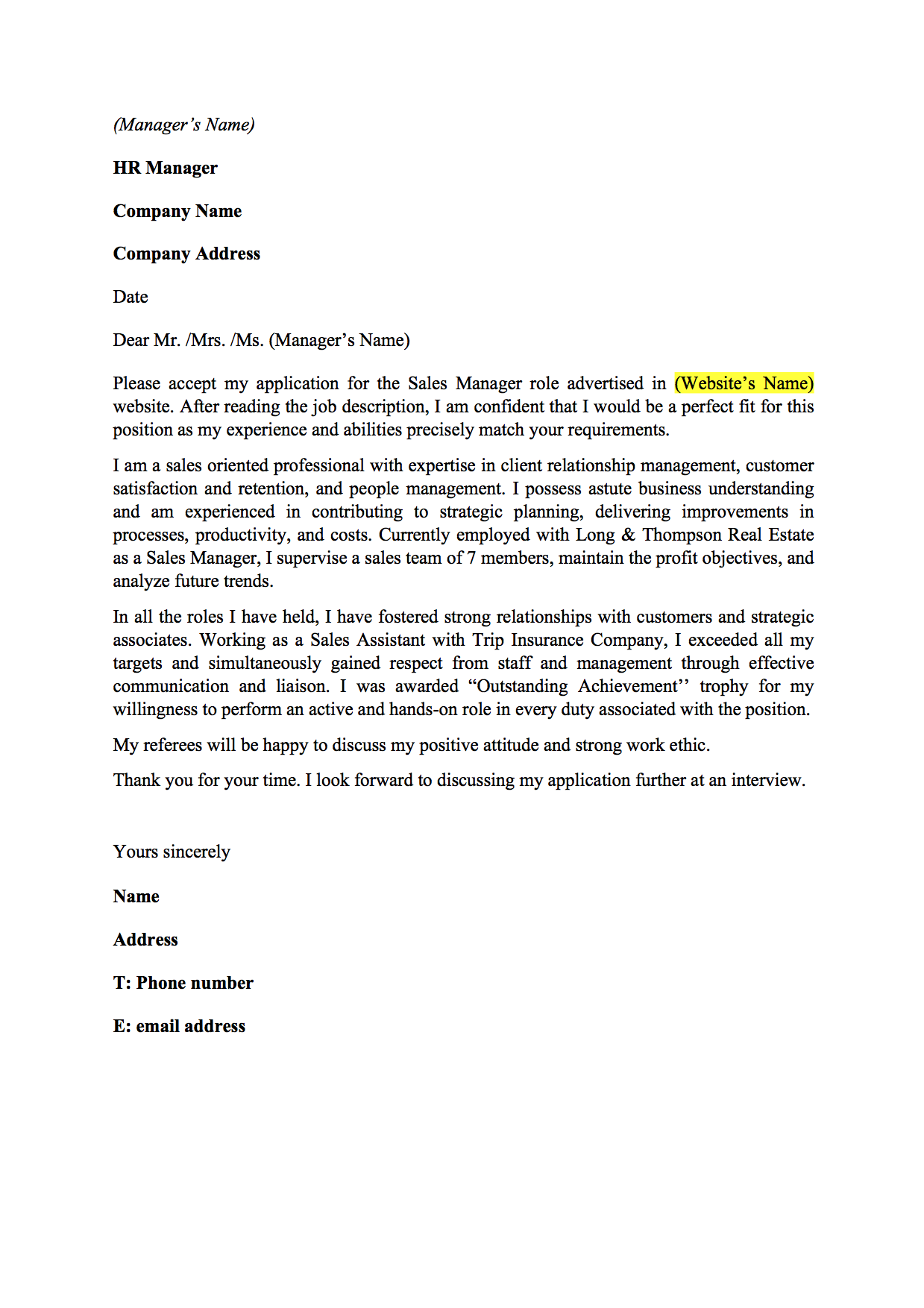 life insurance cover letter template