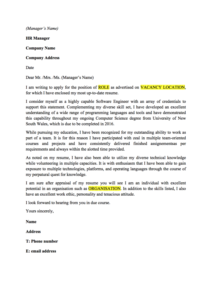 Engineering Internship Cover Letter Sample