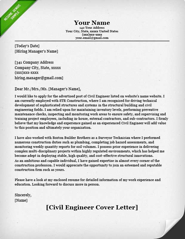 Engineering Cover Letter Templates  Resume Genius