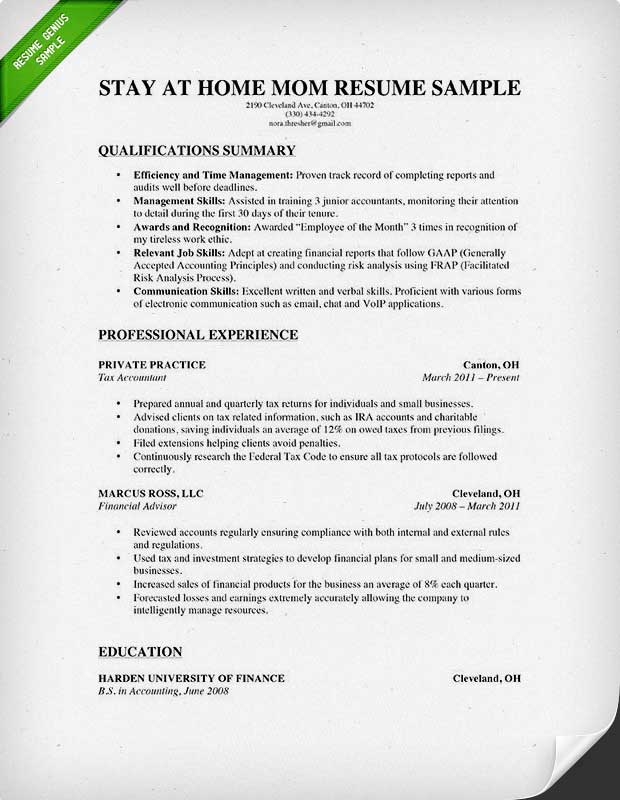 How To Write A Stay At Home Mom Resume Resume Genius