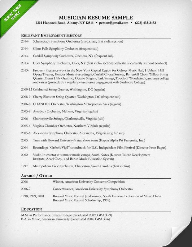 Music Resume Sample Resume Genius