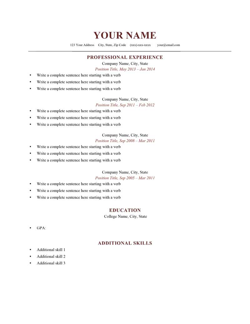 Example Resume Outline Modern Brick Red