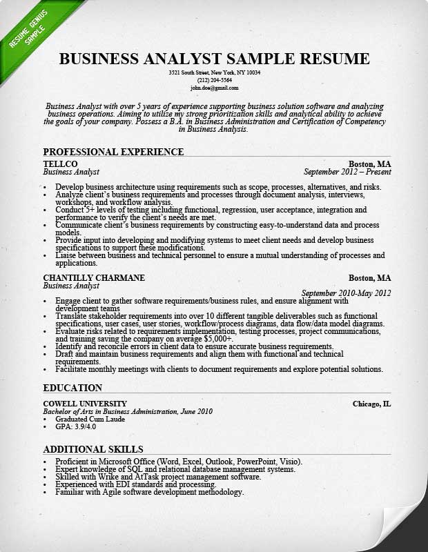 Business Analyst Job Description For Resume business analyst resume sample