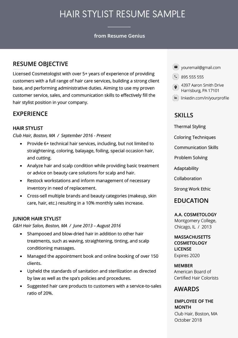 Hair Stylist Resume Sample Writing Guide RG