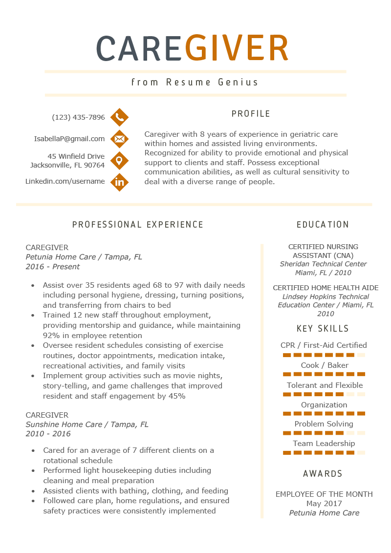 care resume skills