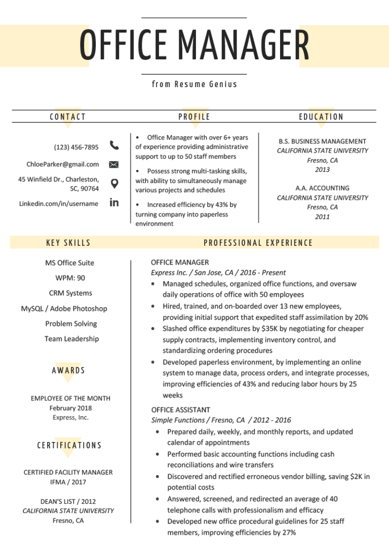 Office Manager Resume Sample & Tips Resume Genius