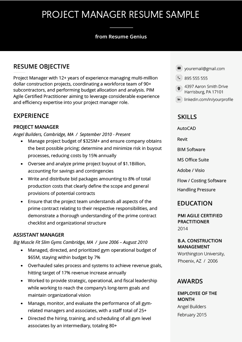 Project Manager Resume Sample Doc from resumegenius.com
