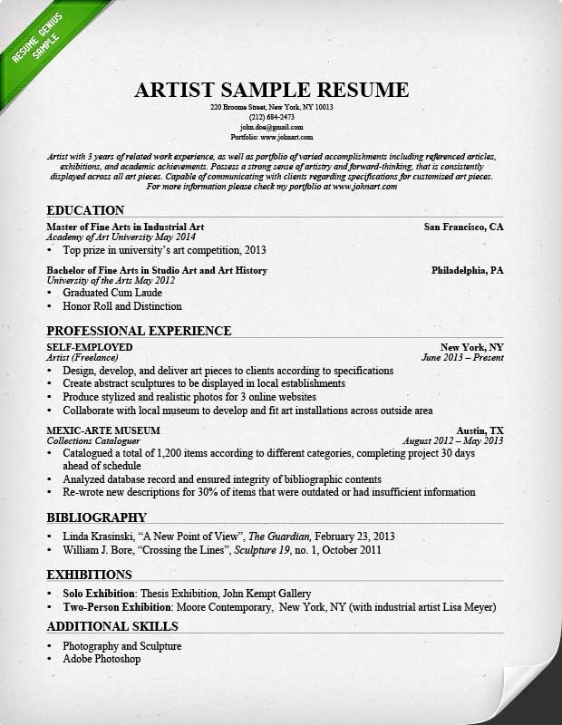 art resume templates for free