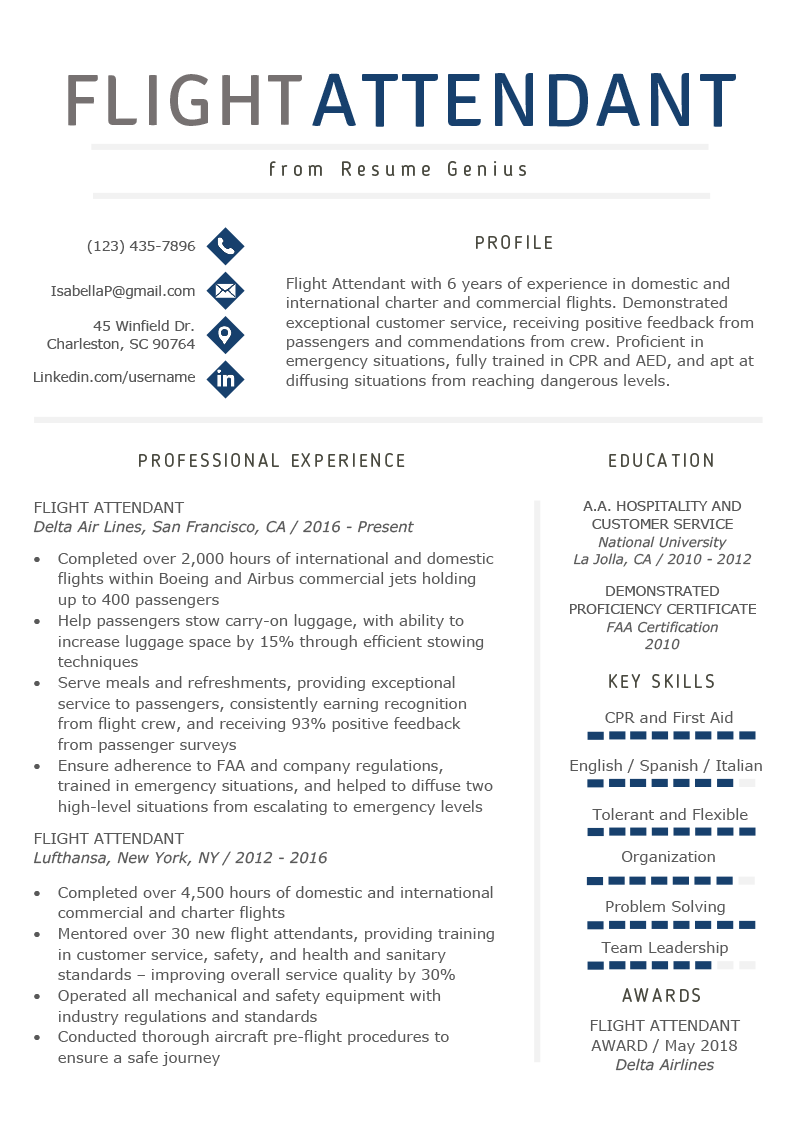 Flight Attendant Resume Sample & Writing Guide | Resume Genius