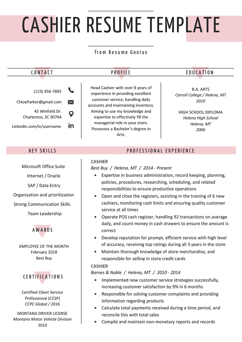 job duties for cashier on resume