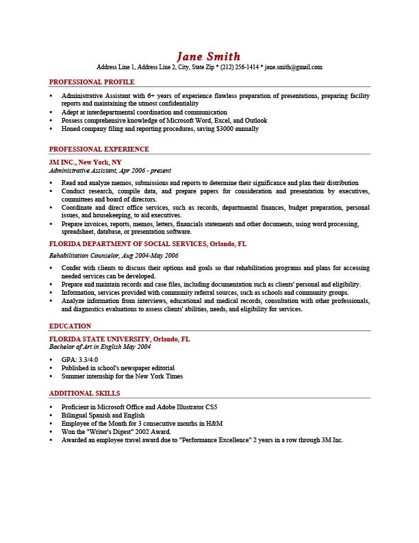 professional profile resume templates