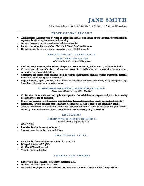 resume profile description examples