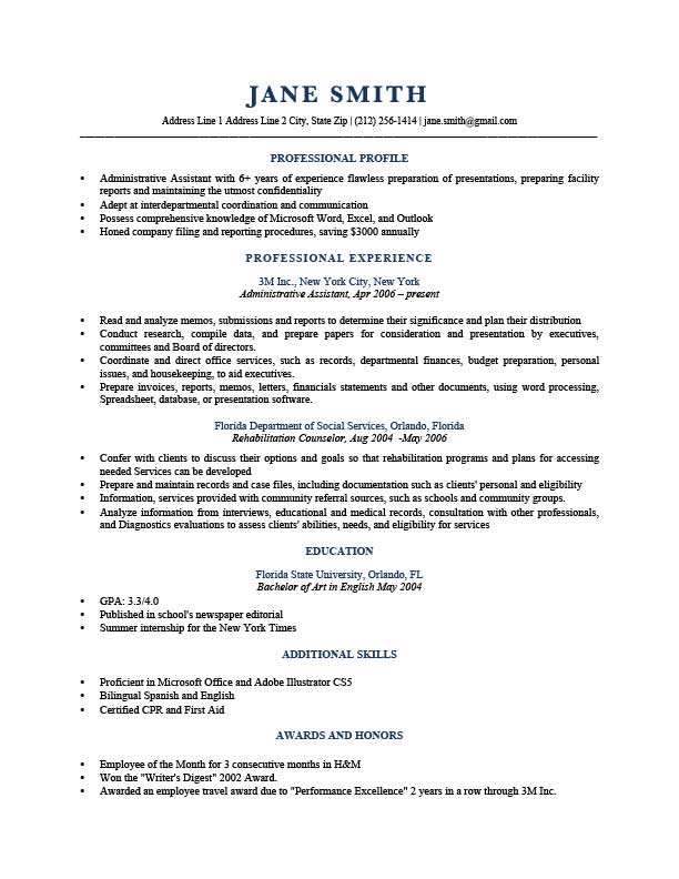 Sample career profiles resume