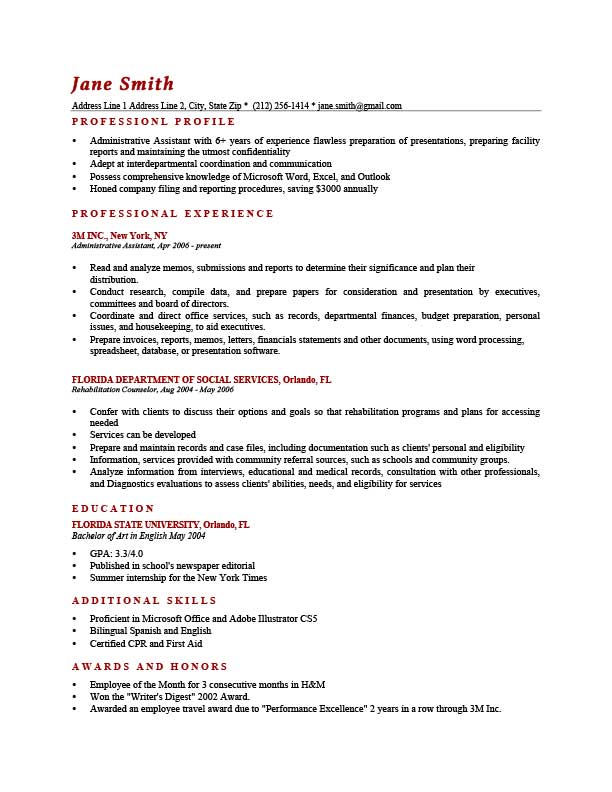 personal description cv