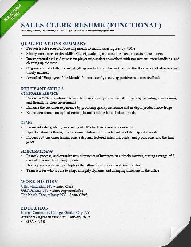 Resume Sample For Sales Clerk