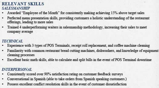 Resume format skills