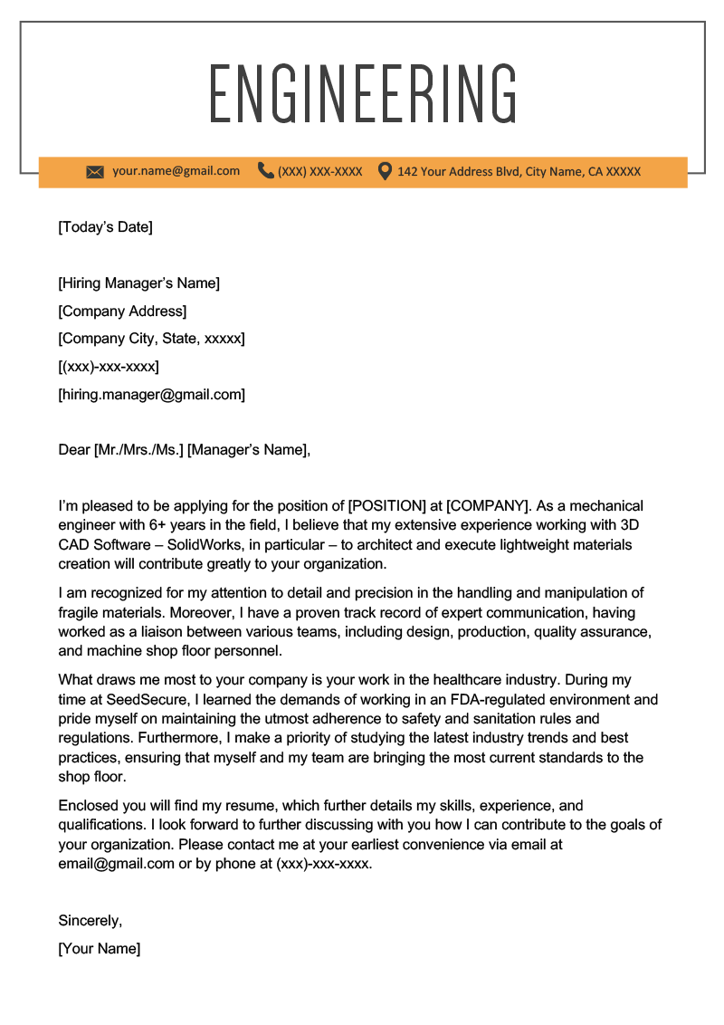 cover letter for job application engineer